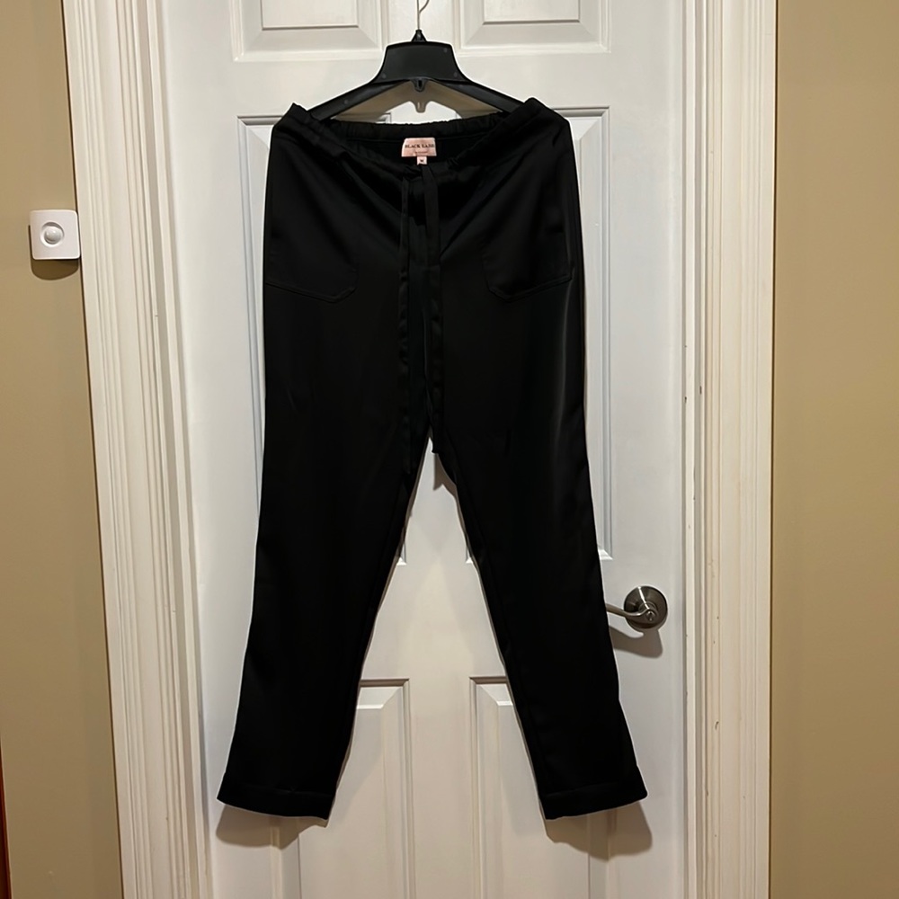 Black silky-satin pants